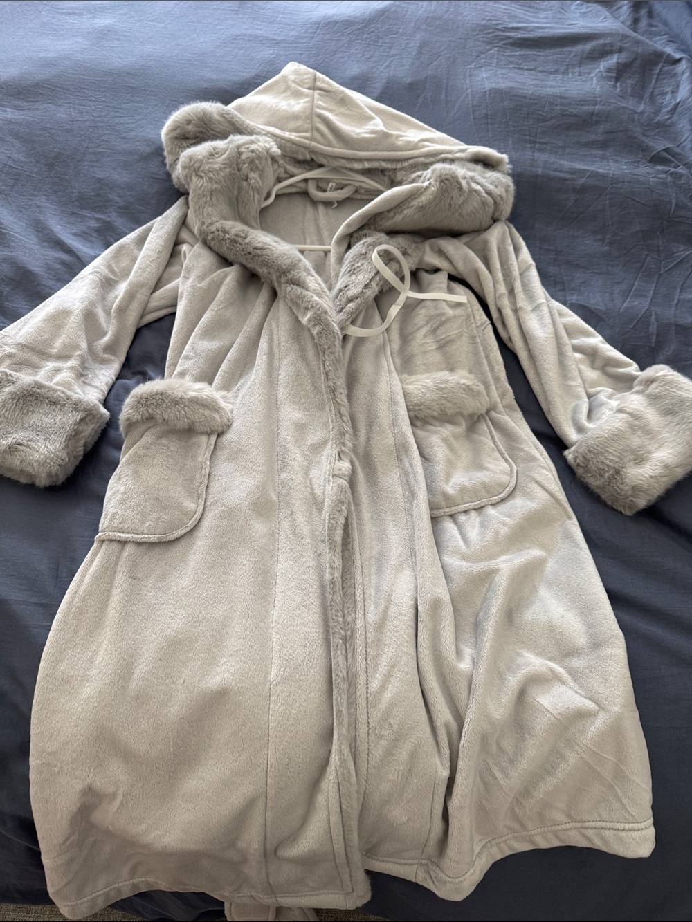 Fur/plush robe light gray from Pottery Barn